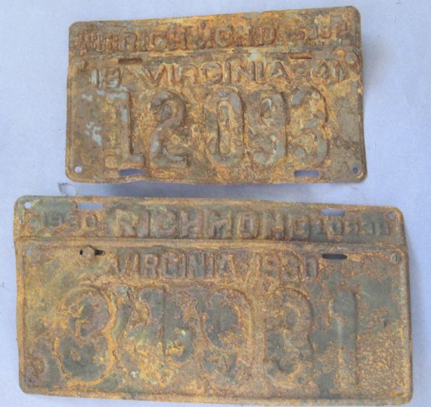 1931 and 1941 Virginia license plates with Richmond toppers  