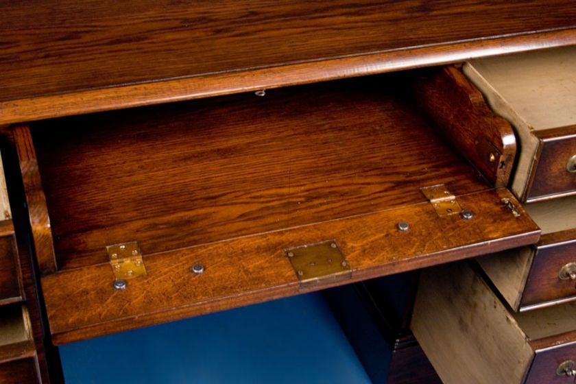 English Antique Style Oak Pedestal Credenza Desk  