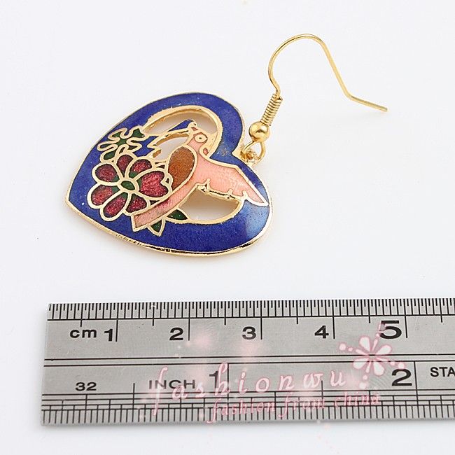 Pairs Colors Cloisonne Peace Of Birds Heart Shape Earrings  