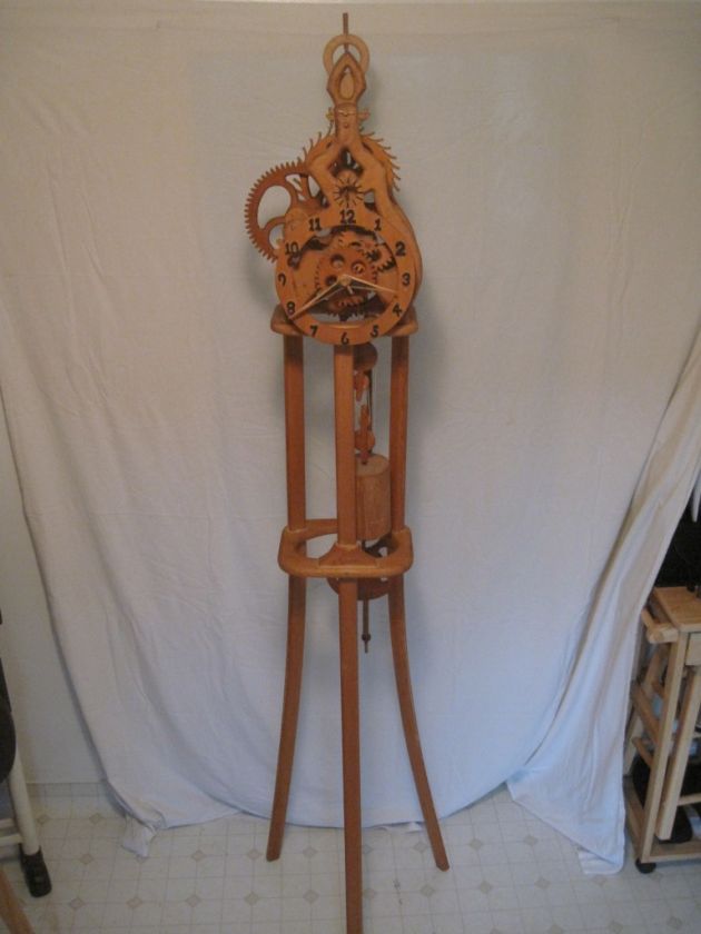 Unique Rare Vintage ALL WOOD CARVED Grandfather Clock See Video in 