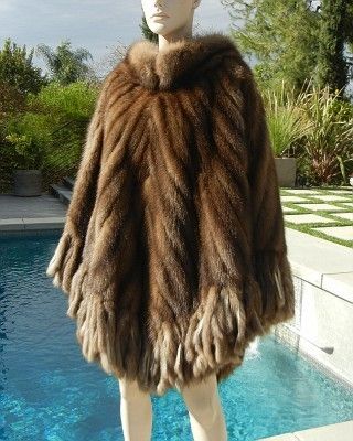 30,000 DENNIS BASSO Fringed Sable Fur Poncho 10/12  