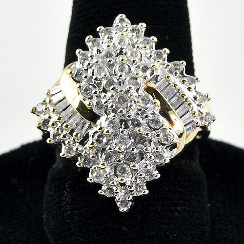 BAGUETTE & ROUND 1.00 CARAT DIAMOND COCKTAIL RING YG  