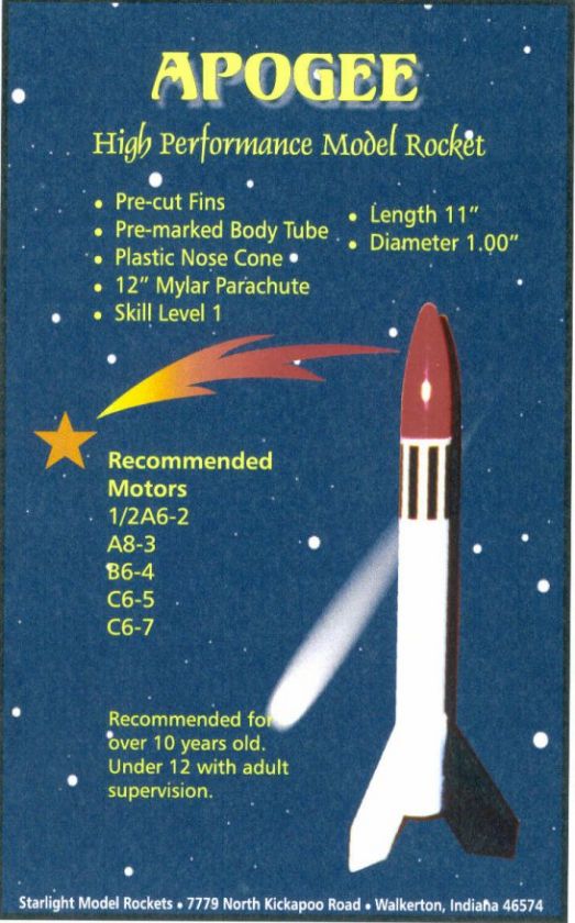 Starlight Rockets Apogee Rocket Kit NIB  
