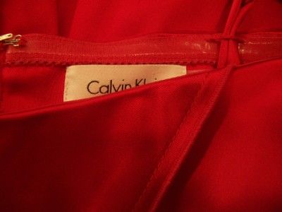 CALVIN KLEIN Red Strapless Shutter Pleat Stretch Satin Cocktail 