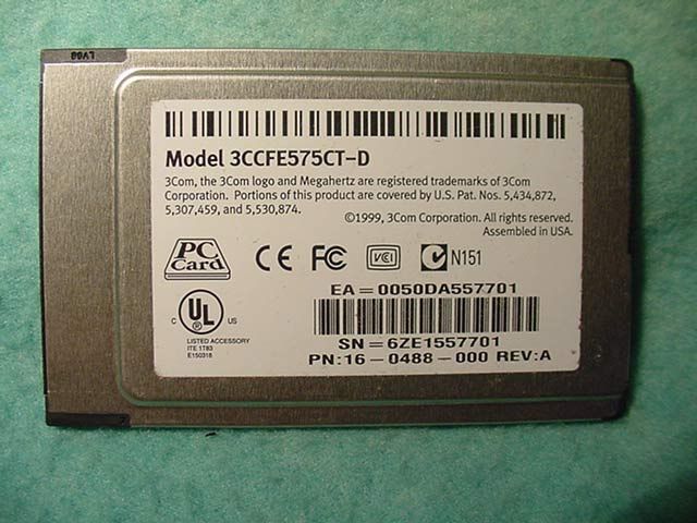 3COM DELL Fast Ethernet 10/100 Base TX 3CCFE575CT D NIC  