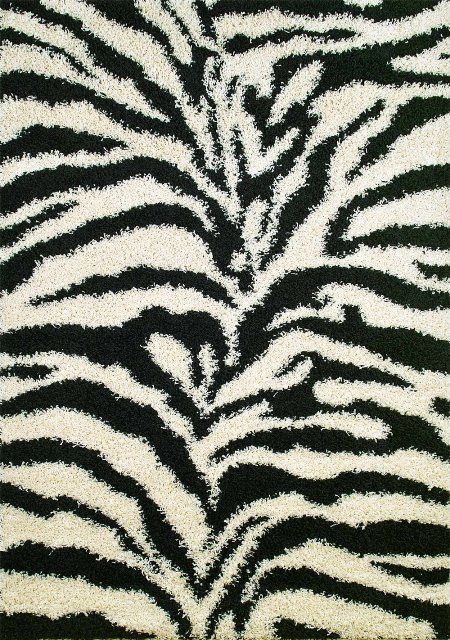 BLACK SHAG ZEBRA animal print MODERN AREA RUG 5x7  