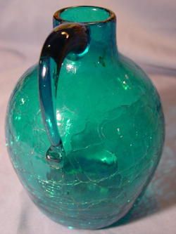 Vintage Blue Blenko? Crackle Glass Jug  