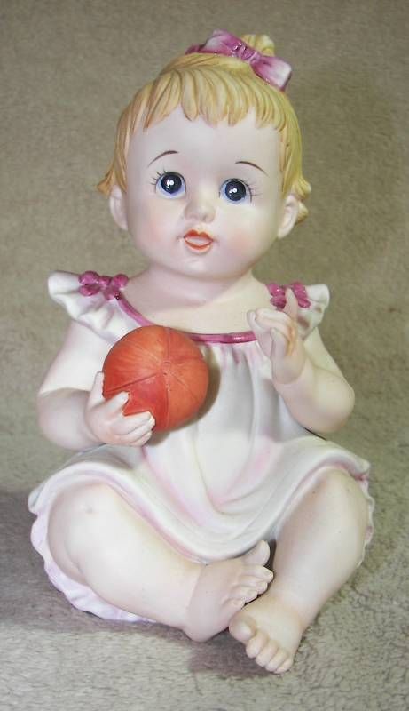 Lefton China Piano Doll Baby Girl w/Ball Old KW7806  