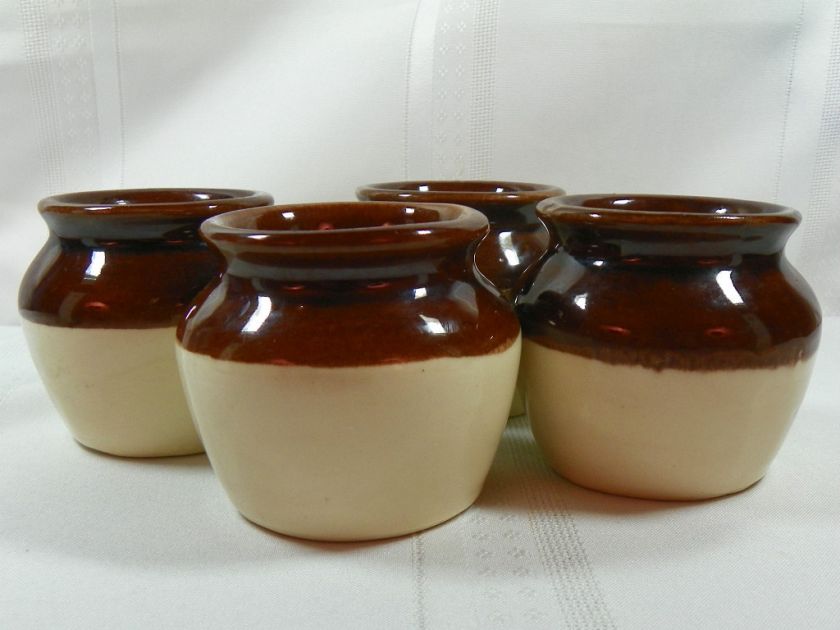 Lot of 4 Small Bean Crock Pots Jugs Burnham & Morrill Co Pottery for B 