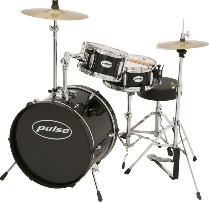 Pulse 3 Piece Deluxe Junior Kids Drum Set Black  