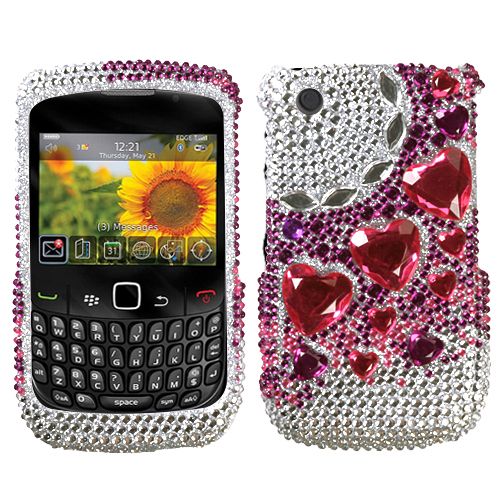 For BlackBerry Curve 2 8520 8530 Phone Stylish Hearts Full Bling Hard 