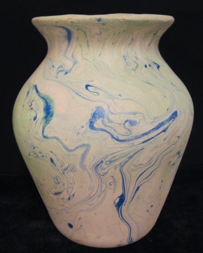   MISSION SWIRL INDIAN POTTERY VASE~CAROLINA ART~MARBELIZED BLUE  