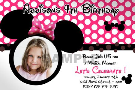 PINK HOT POLKA DOTS MINNIE BIRTHDAY PARTY INVITATION  