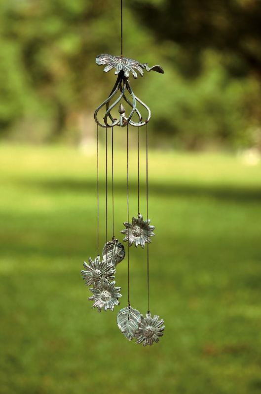 22 Aluminum Verdi Green Verdigris Sunflower Hanging Wind Chime  