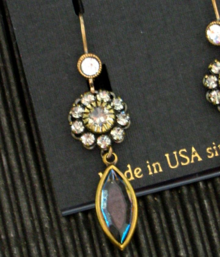 LIZ PALACIOS ELEGANT BLUE MULTI CRYSTAL DROP EARRINGS  