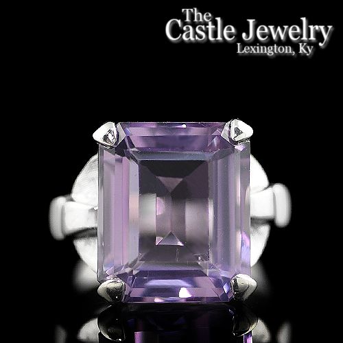 Emerald Cut Amethyst Gemstone 14 Karat Leaf Design Ring  