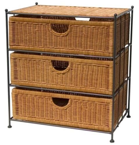 New Natural Wicker 3 Drawer Storage Nightstand  