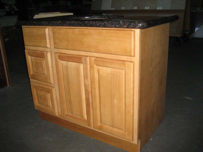 36 Natural Oak Bathroom Vanity Cabinet w/ L Drawers  