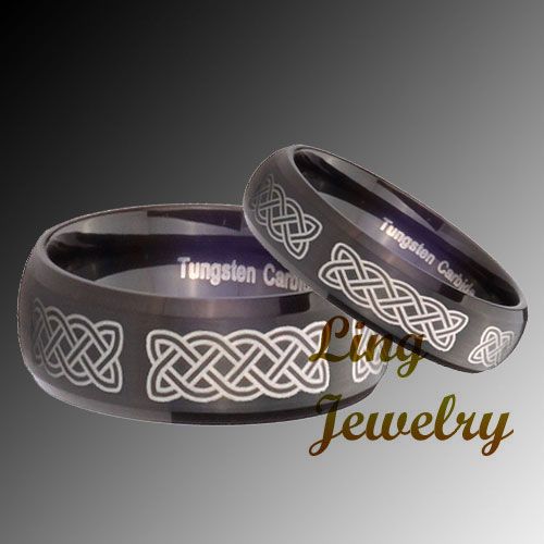 His Hers Tungsten Full Celtic Engraved 2 pcs Ring Set SZ 4 13  