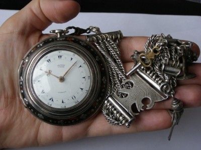 RRR Antique George Prior Verge Fusee triple silver case watch&fob 