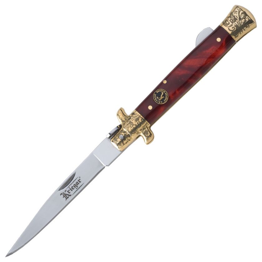 RED MARBLE Stiletto Knife Stilleto Style Pocket Knives  