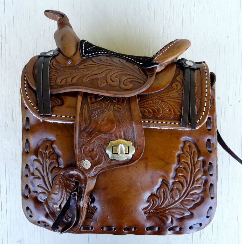 GIRLS WOMANS WESTERN HORSE SADDLE Leather HANDBAG PURSE  