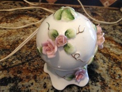 VTG I W Rice Rose Buds Round Night Light Lamp Ceramic  