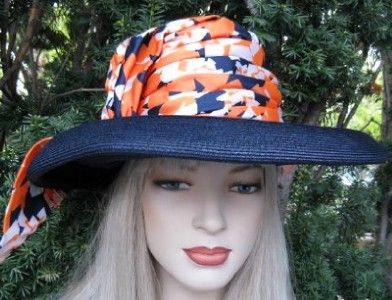 VTG BIG NAVY STRAW HENRY MARGU CREATIONS WIDE BRIM HAT  