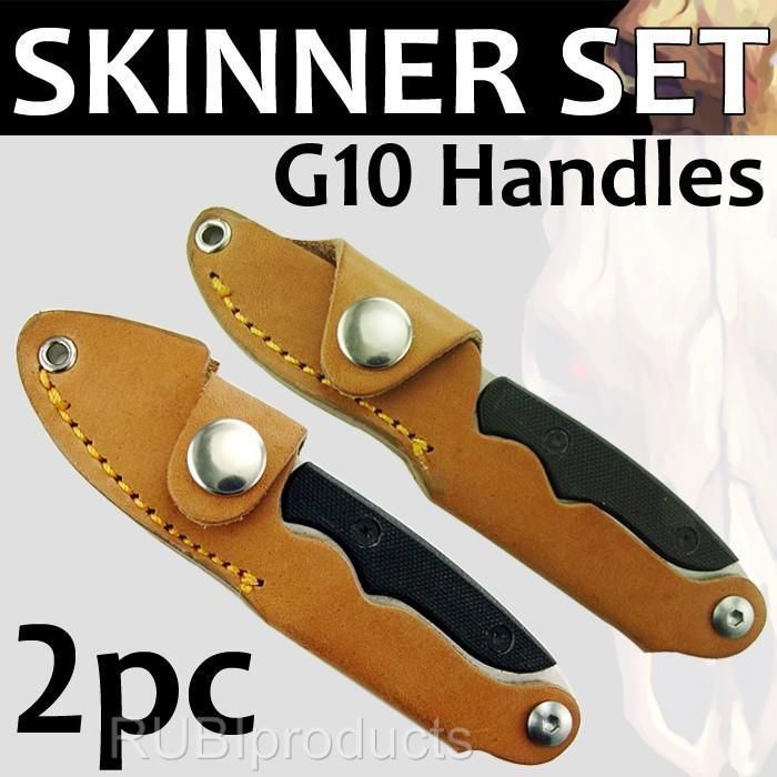   Knife Set G10 HANDLES Leather Sheaths Hunting Skinning Knives SNSET1