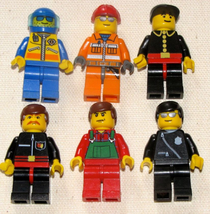 LEGO LOT OF 6 TOWN MINIFIGS MEN PEOPLE POLICE FIREMAN FARMER 