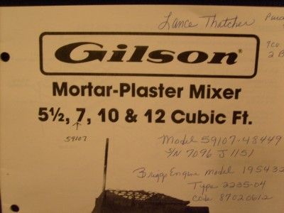   MORTAR PLASTER MIXER 5 1/2,7,10 & 12 CUBIC FT. PARTS MANUAL  