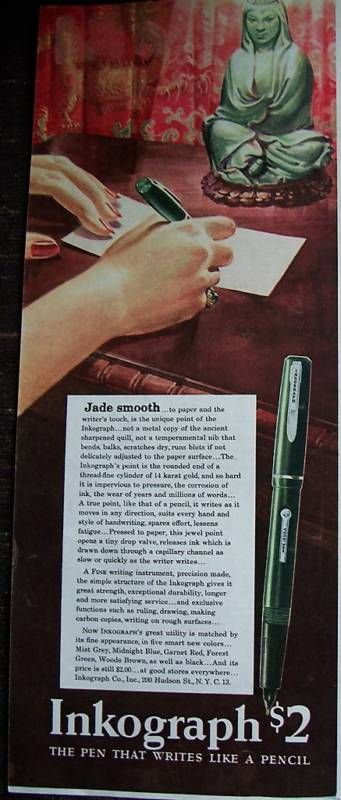 1947 Inkograph Fountain Pen Jade Figurine Lamp Ad  