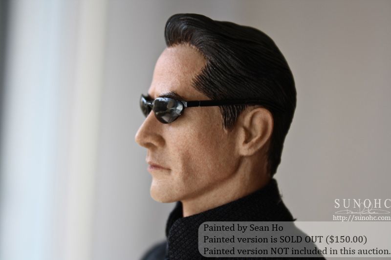   CUSTOM NEO MATRIX HEAD sculpt hot toys Keanu Reeves 12 + SUNGLASSES