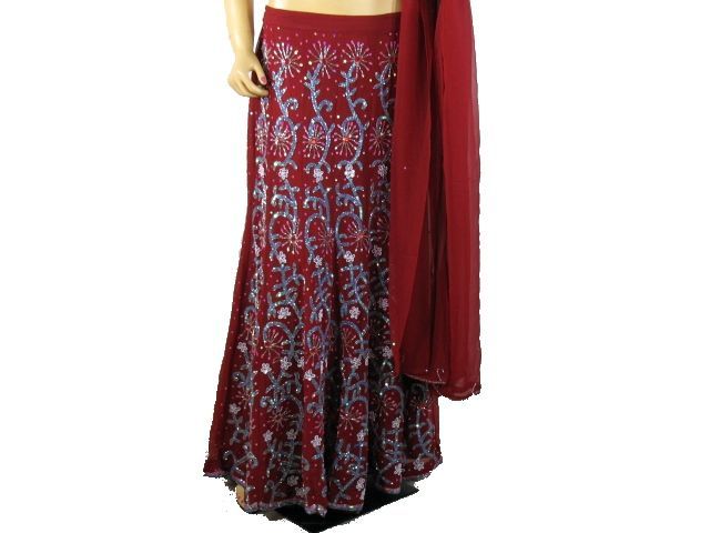 ELEGANT MAROON LEHNGA LENGHA CHOLI EVENING DRESS M  