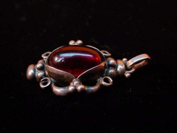 Vintage GEORG JENSEN 830 Silver PENDANT w/RED STONE Jewelry  