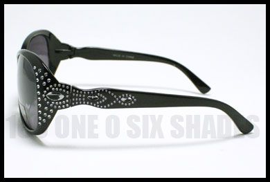 WOMENS Round Designers Sunglasses Elegant Bling BLACK  