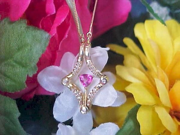   CONVERTIBLE 2 WAY TRILLION HOT PINK TOPAZ DIA NECKLACE 6.6GRAM  