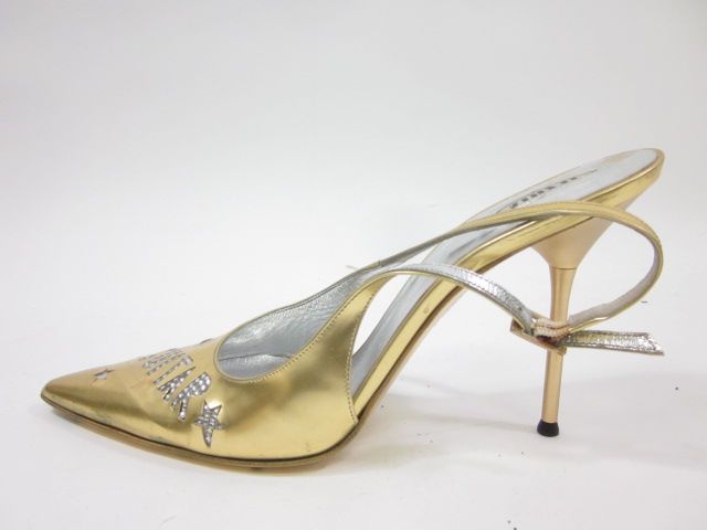 LE SILLA Leather Gold Slingback Guitar Pumps Sz 38 8  