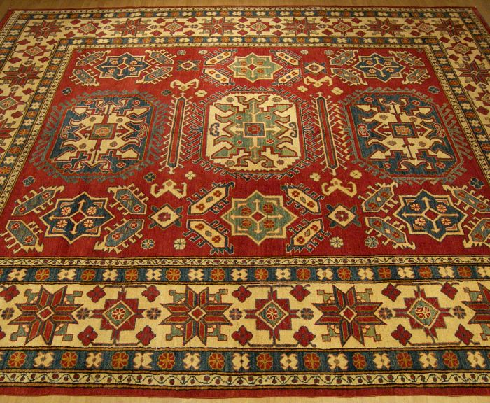 4x13.5 Handmade Large Vegie Dye Wool Afghan Kazak Rug  