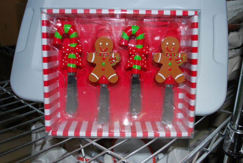   GINGERBREAD CANDY CANE BUTTER CHEESE KNIFE SPREADERS SET/4  