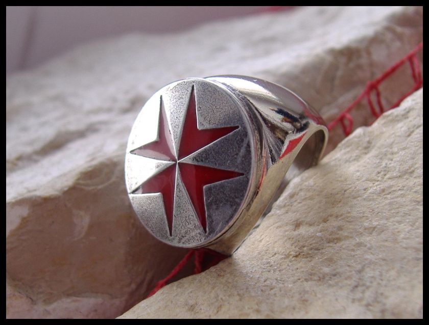 MALTESE RING RED CROSS HOSPITALLER SURGICAL STEEL (D19)  