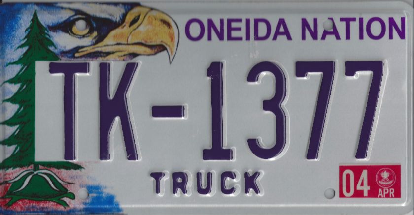 ONEIDA LICENSE PLATE, INDIAN TRIBE TK 1377, NOS~NEW OLD STOCK PLATE 