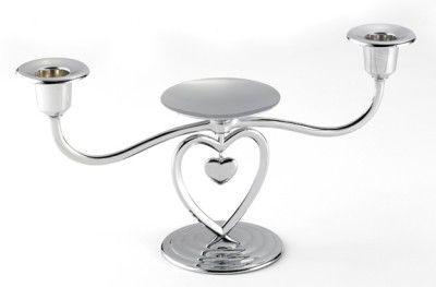 Silver Heart Unity Candle Stand with 6 in Taper Candles  