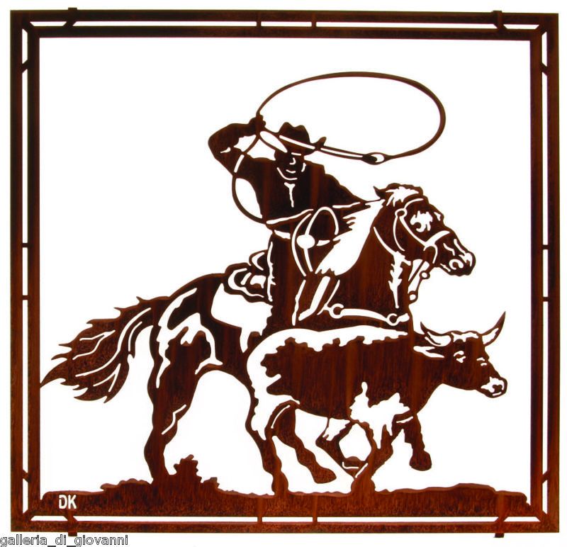 Header Metal Wall Art Western Cowboy Roper Steer 22  